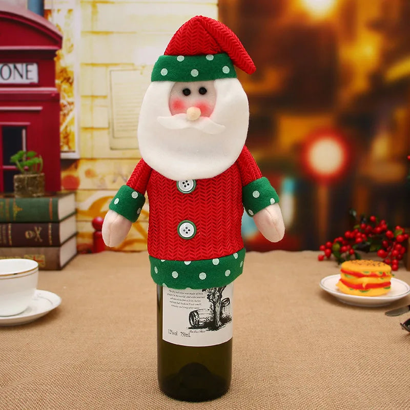 Cartoon Knitted Santa Claus Wine Bottle Cover
