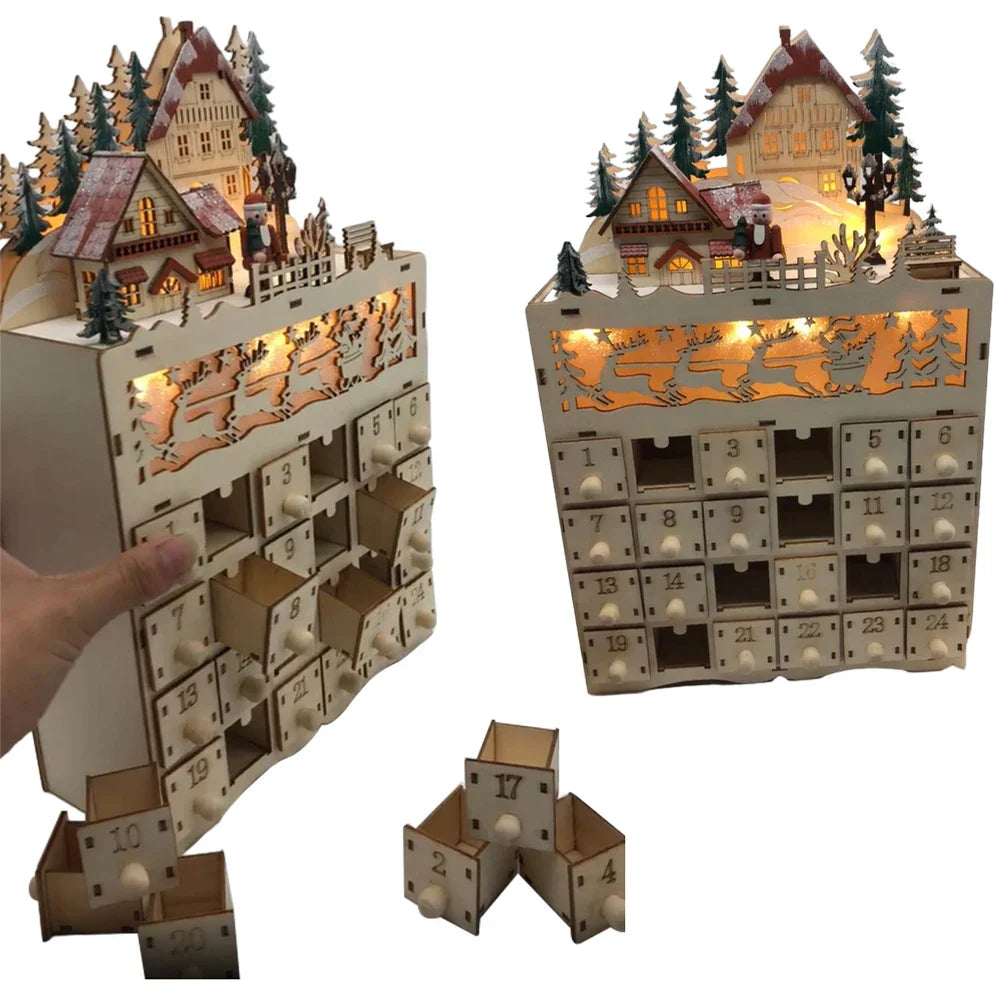 1 Piece Wooden Christmas Advent Calendar Reindeer Village
