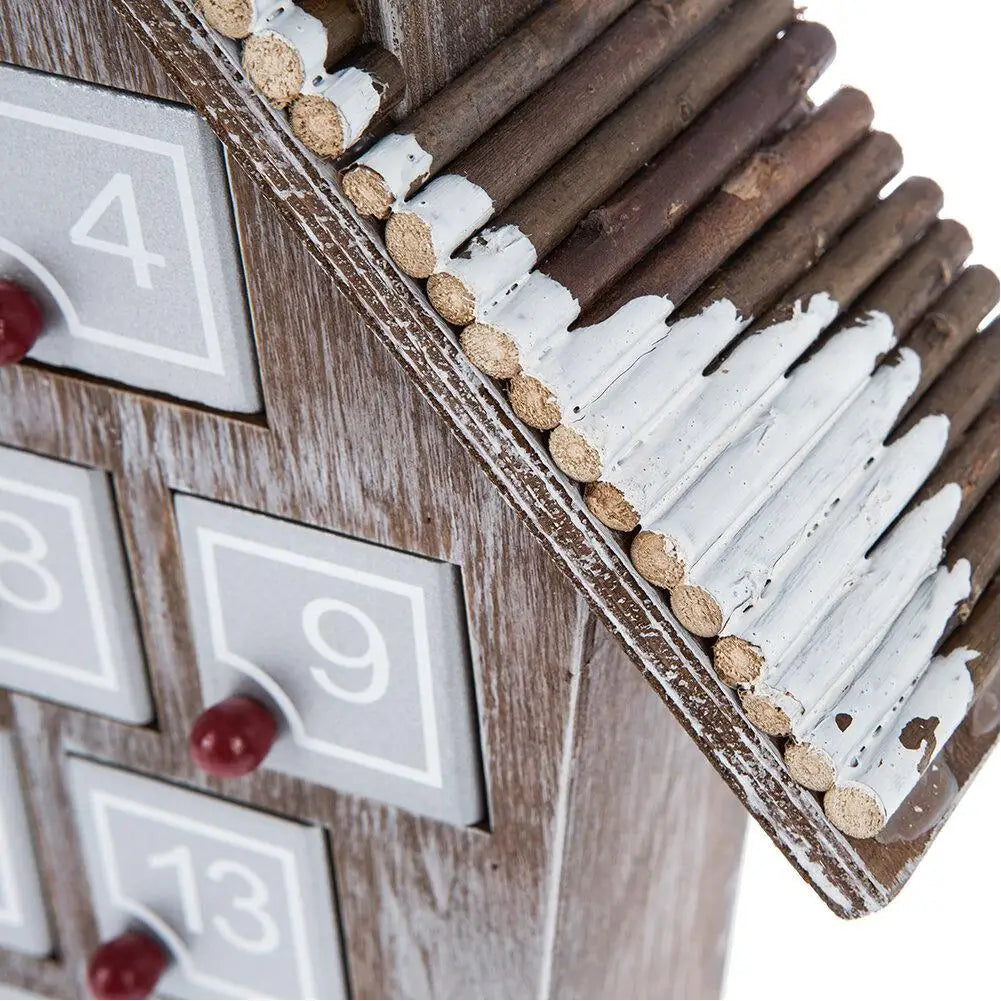 Wooden Advent Calendar with 25 Storage Compartments in the Shape of a Christmas House