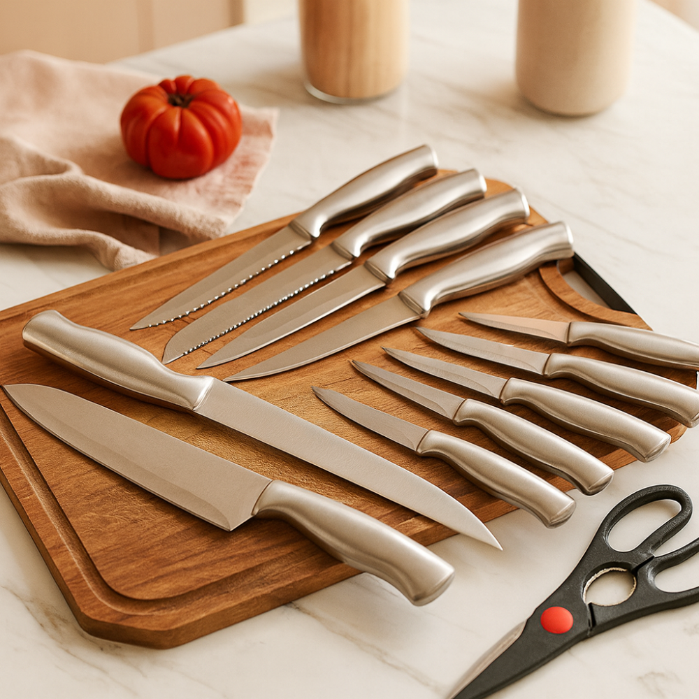 Sande | 14-Piece Stainless Steel Kitchen Utensil Set with Solid Wood Block