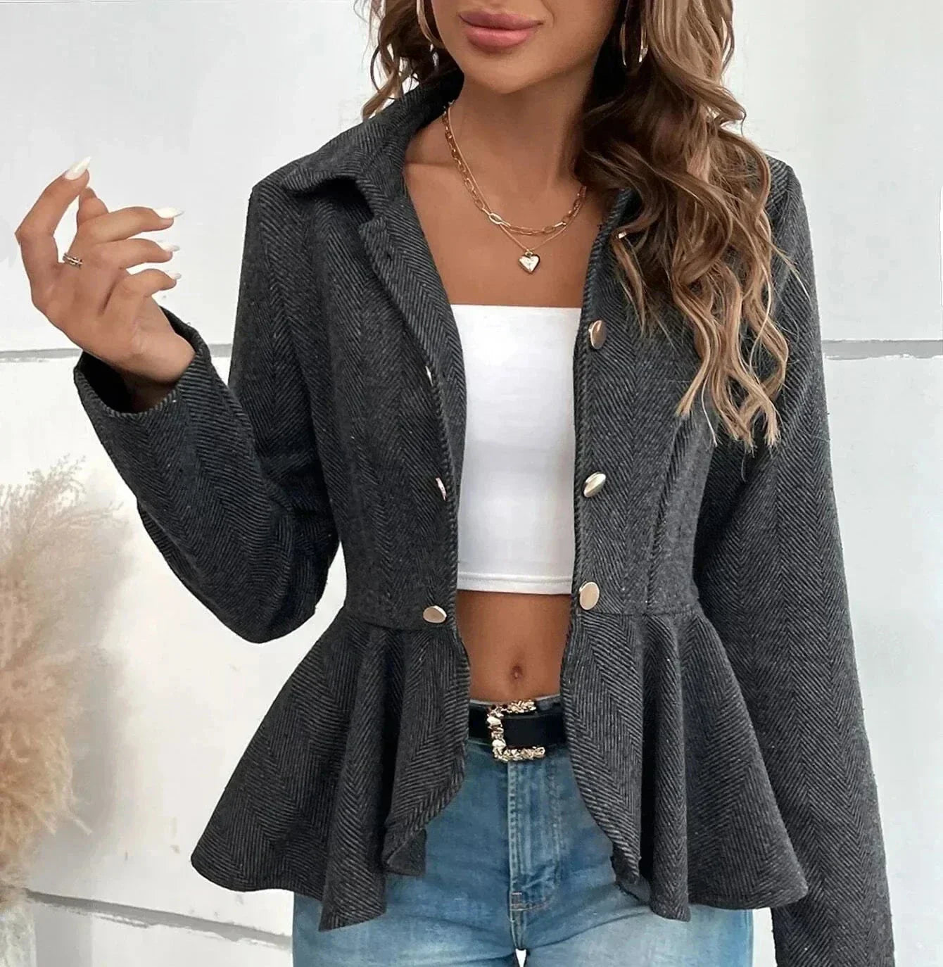 Molly - Office Blazer with Ruffled Trim