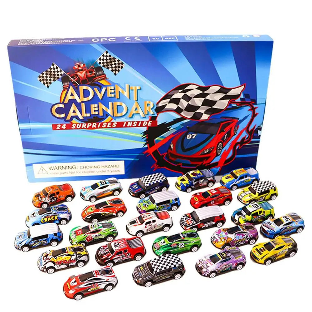 24 Pcs. Wooden Race Car Toy - Decorative Advent Calendar for Christmas