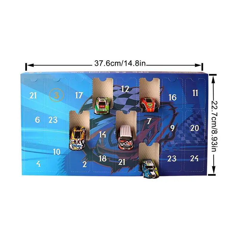 24 Pcs. Wooden Race Car Toy - Decorative Advent Calendar for Christmas