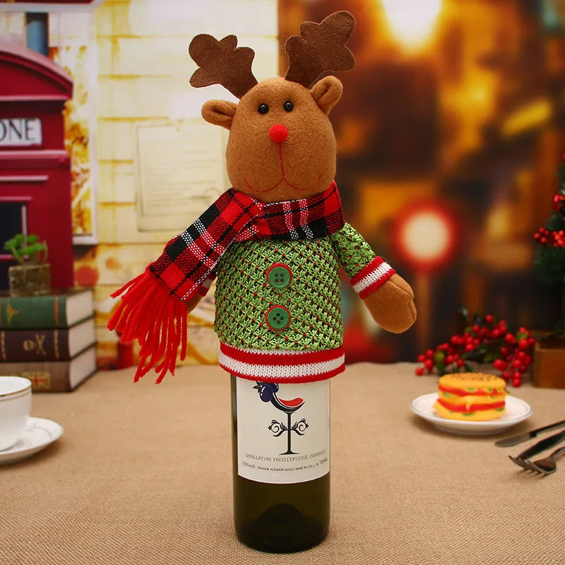 Cartoon Knitted Santa Claus Wine Bottle Cover