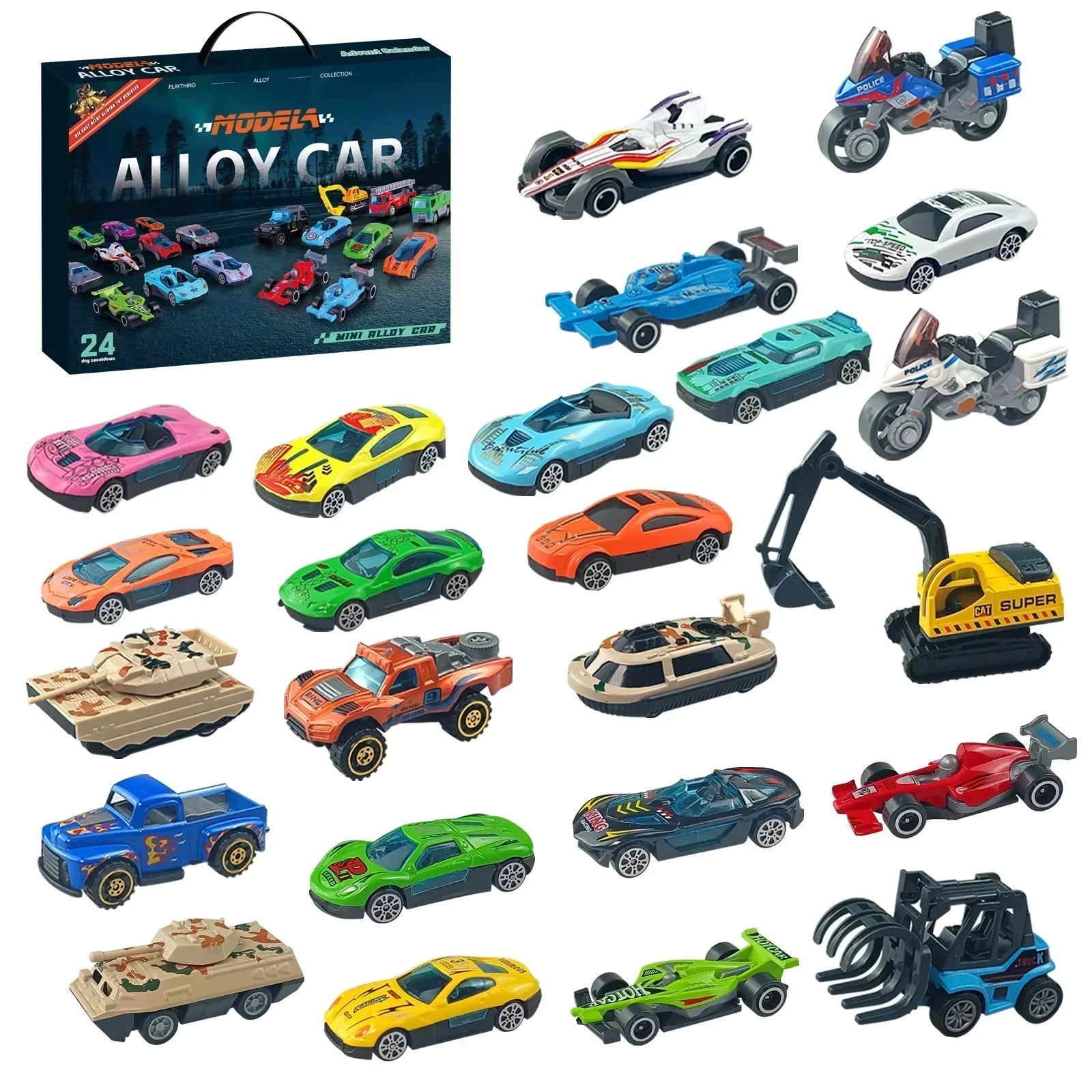 24 Pieces Christmas Gifts Advent Calendar Alloy Model Diecast Car Set