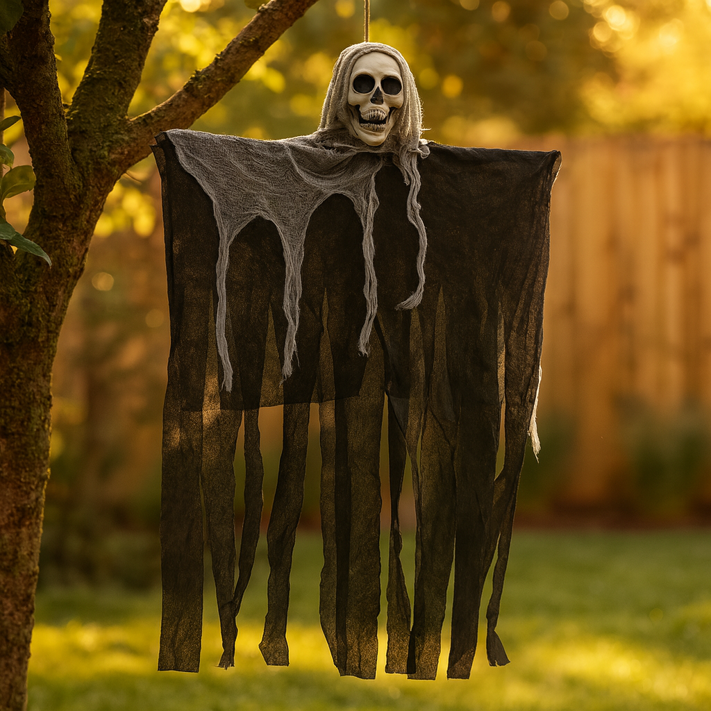 Scary Skull as Halloween Hanging Decoration – Skull Head with Fabric for Spooky Atmosphere