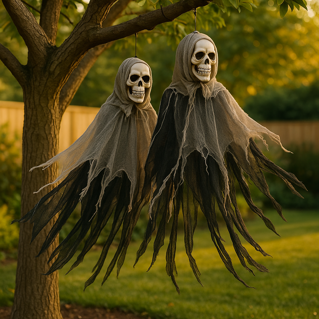 Scary Skull as Halloween Hanging Decoration – Skull Head with Fabric for Spooky Atmosphere