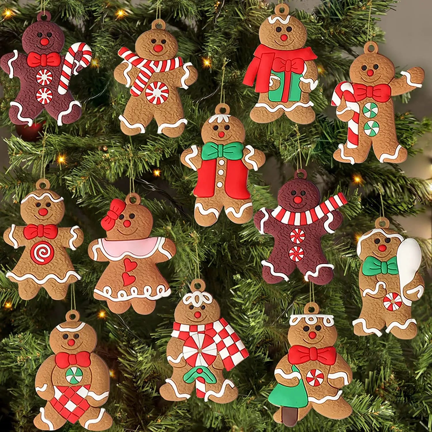 12-piece set with gingerbread man ornaments