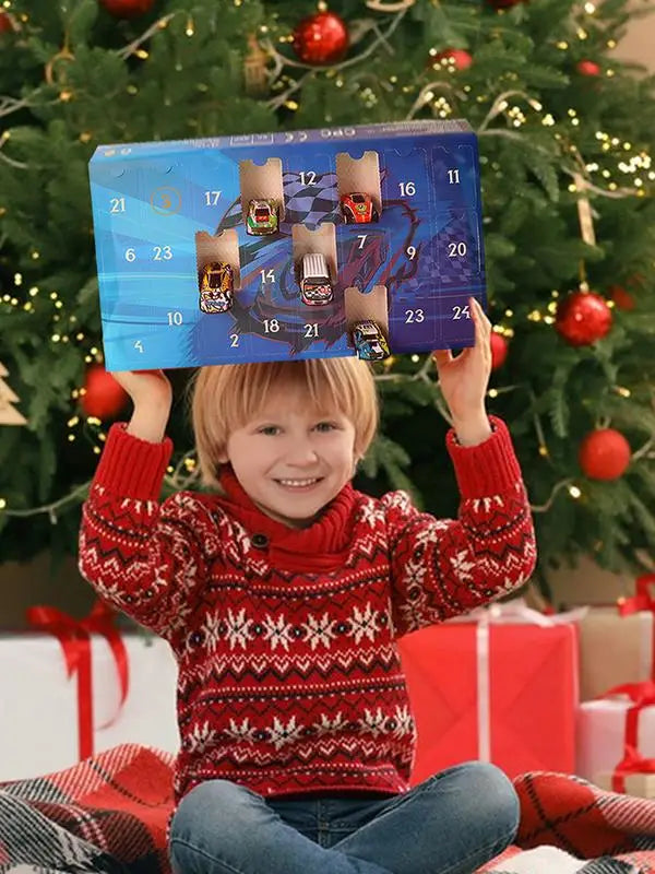 24 Pcs. Wooden Race Car Toy - Decorative Advent Calendar for Christmas