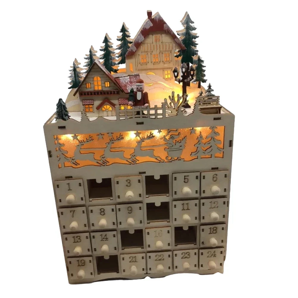 1 Piece Wooden Christmas Advent Calendar Reindeer Village