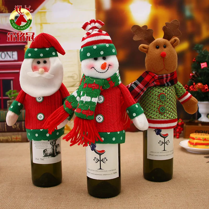 Cartoon Knitted Santa Claus Wine Bottle Cover