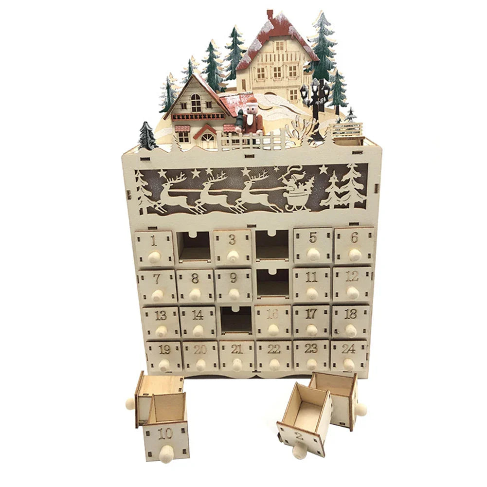 1 Piece Wooden Christmas Advent Calendar Reindeer Village