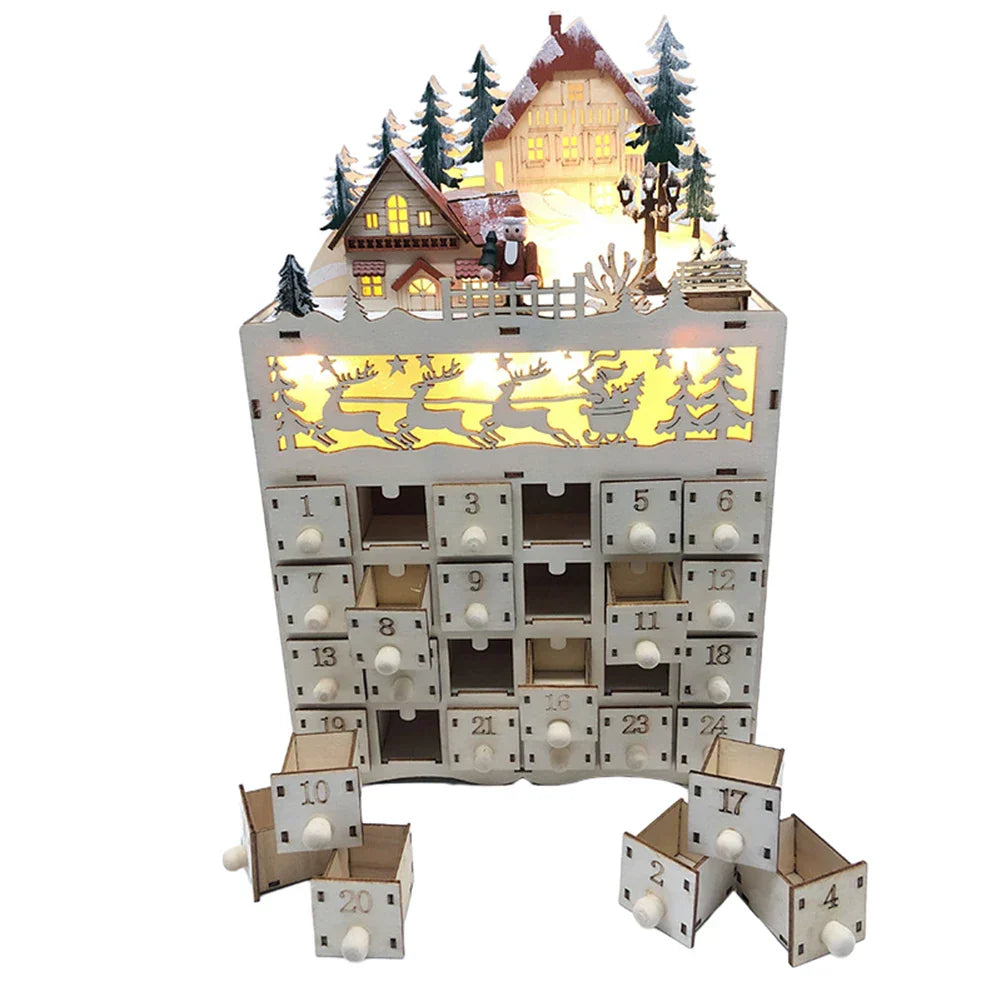 1 Piece Wooden Christmas Advent Calendar Reindeer Village
