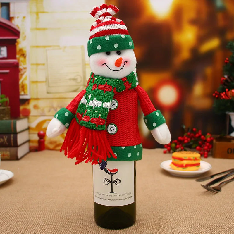 Cartoon Knitted Santa Claus Wine Bottle Cover