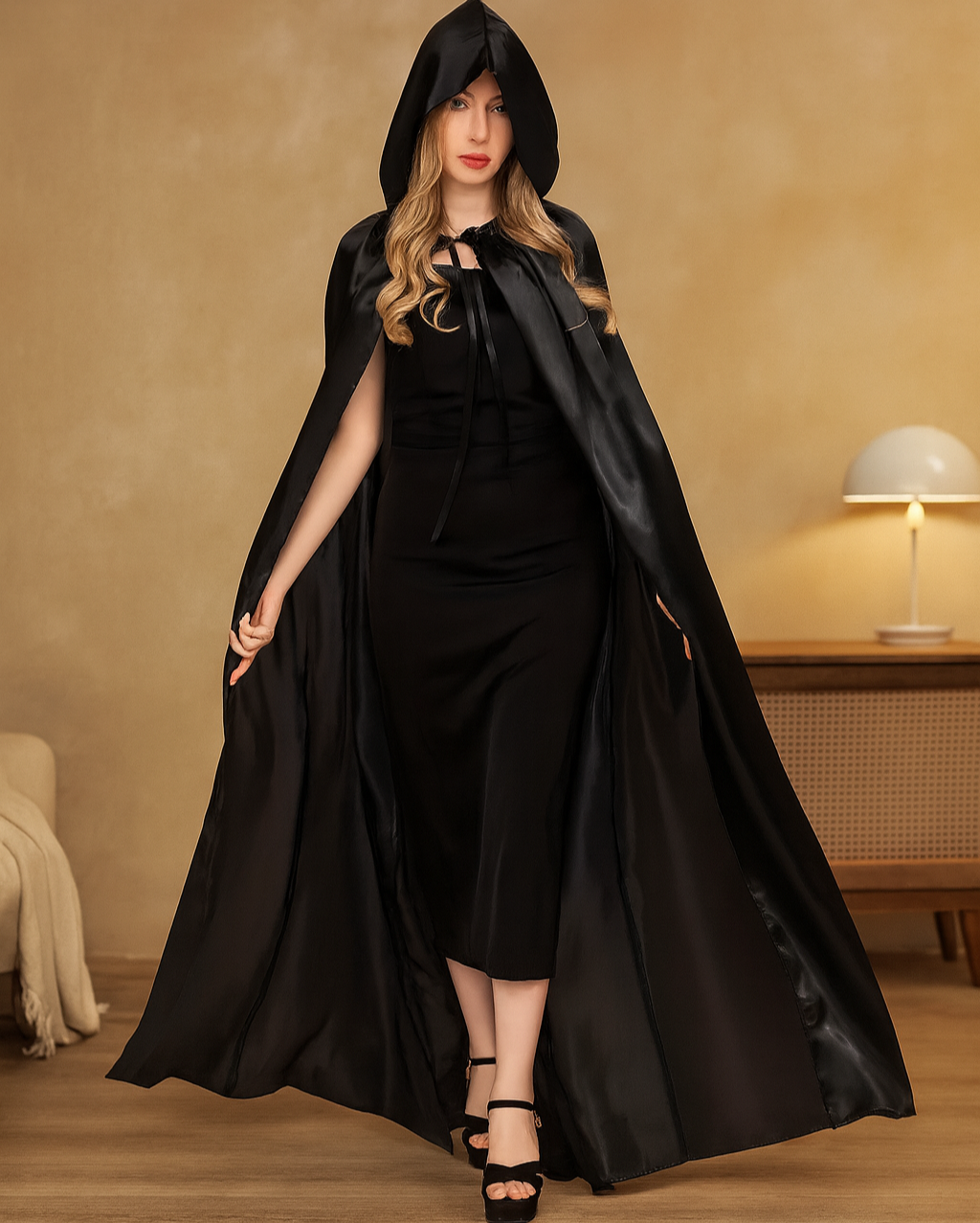 ShadowVeil Gothic Cape – Black Hooded Cape with Slit for Women & Men