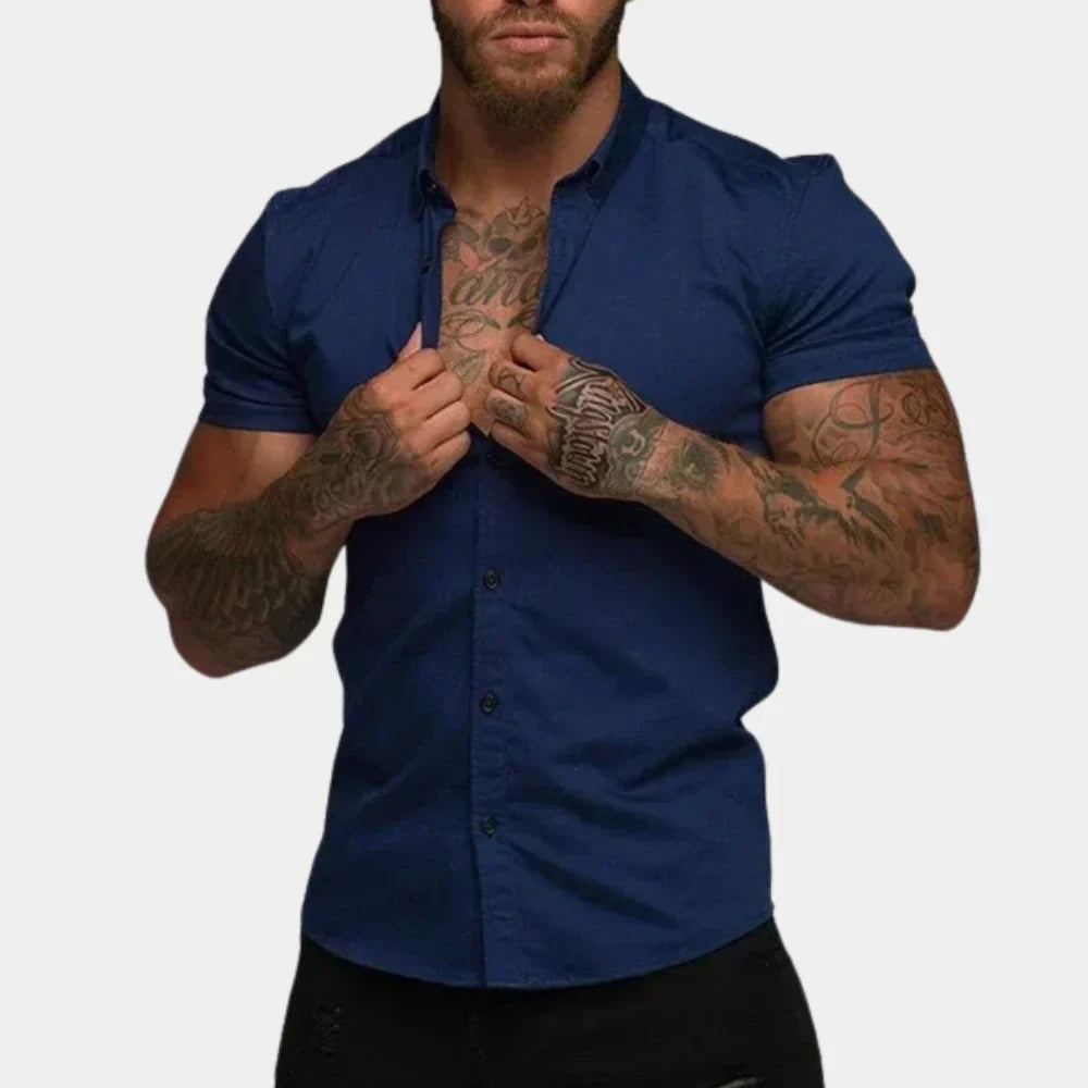 Nohr β Fitted Short Sleeve Shirt with Button Closure and Structured Collar