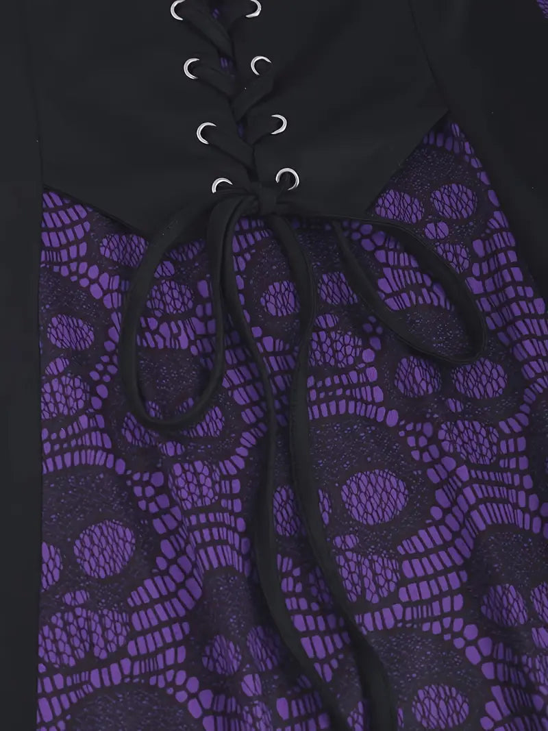 SkullLace Gothic Blouse – Women's Blouse with Skull Print & Waist Ribbon