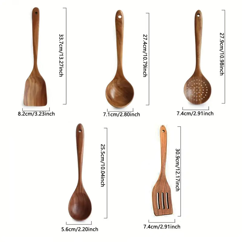 Tevara | 5-Piece Kitchen Utensil Set Made of Teak Wood