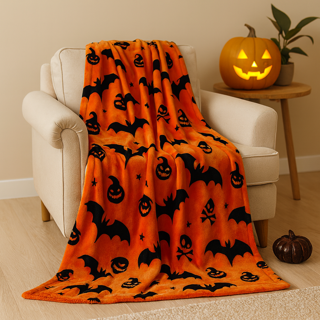 Veyra | Halloween Flannel Blanket with Pumpkin Print