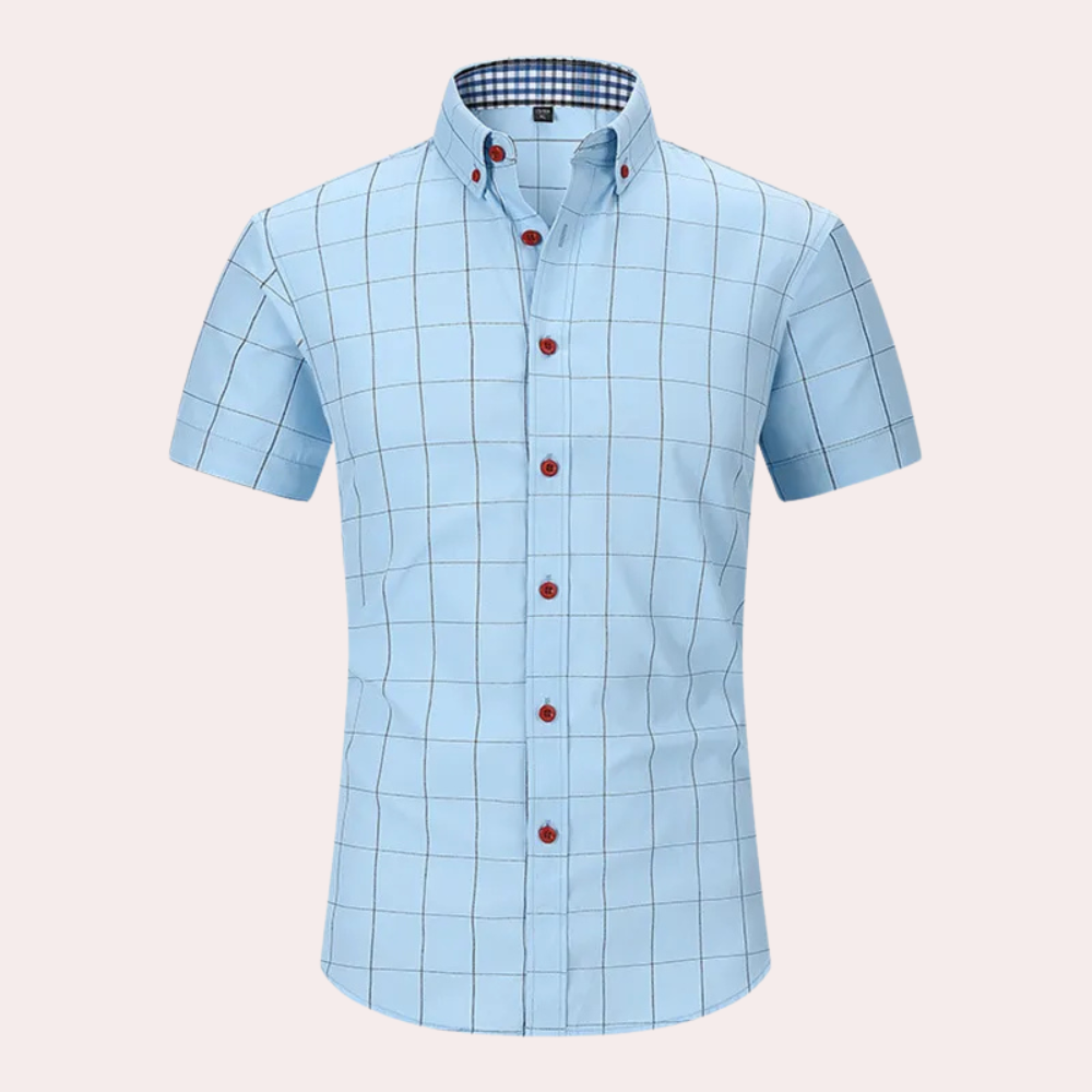 Philipe - Classic Short-Sleeve Plaid Shirt with Buttons
