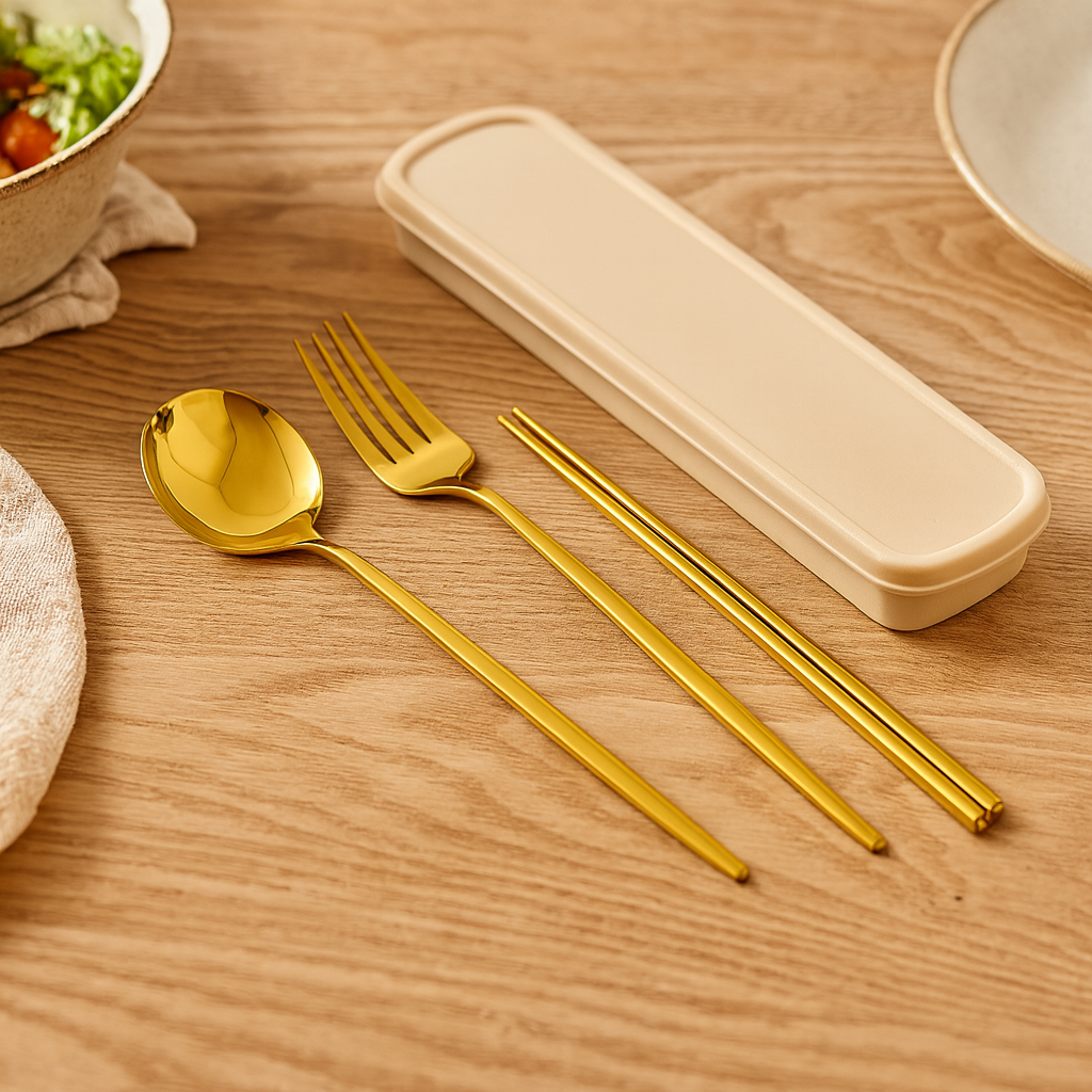 Zeyora | 4-Piece Travel Cutlery and Chopstick Set made of Stainless Steel with Holder