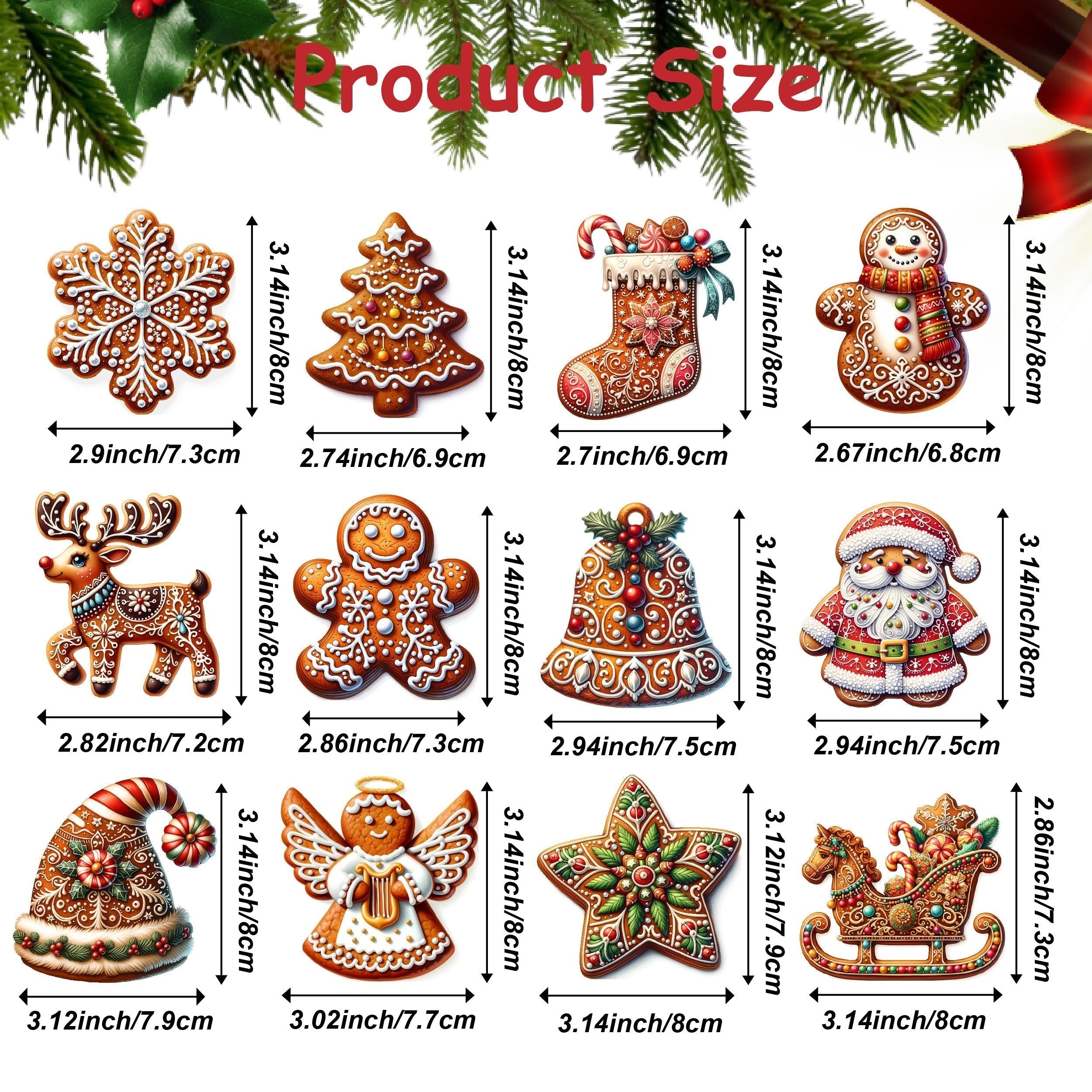 12 Pieces Handmade Wooden Christmas Bauble Set