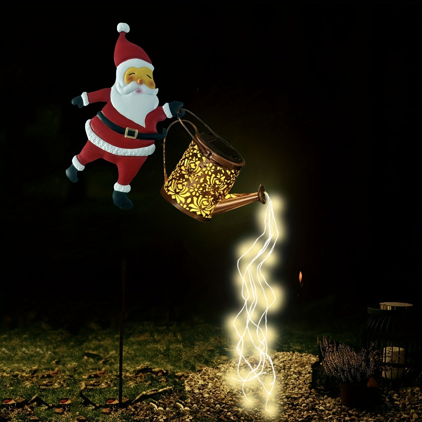 Solar-Powered Santa Teapot Garden Lights