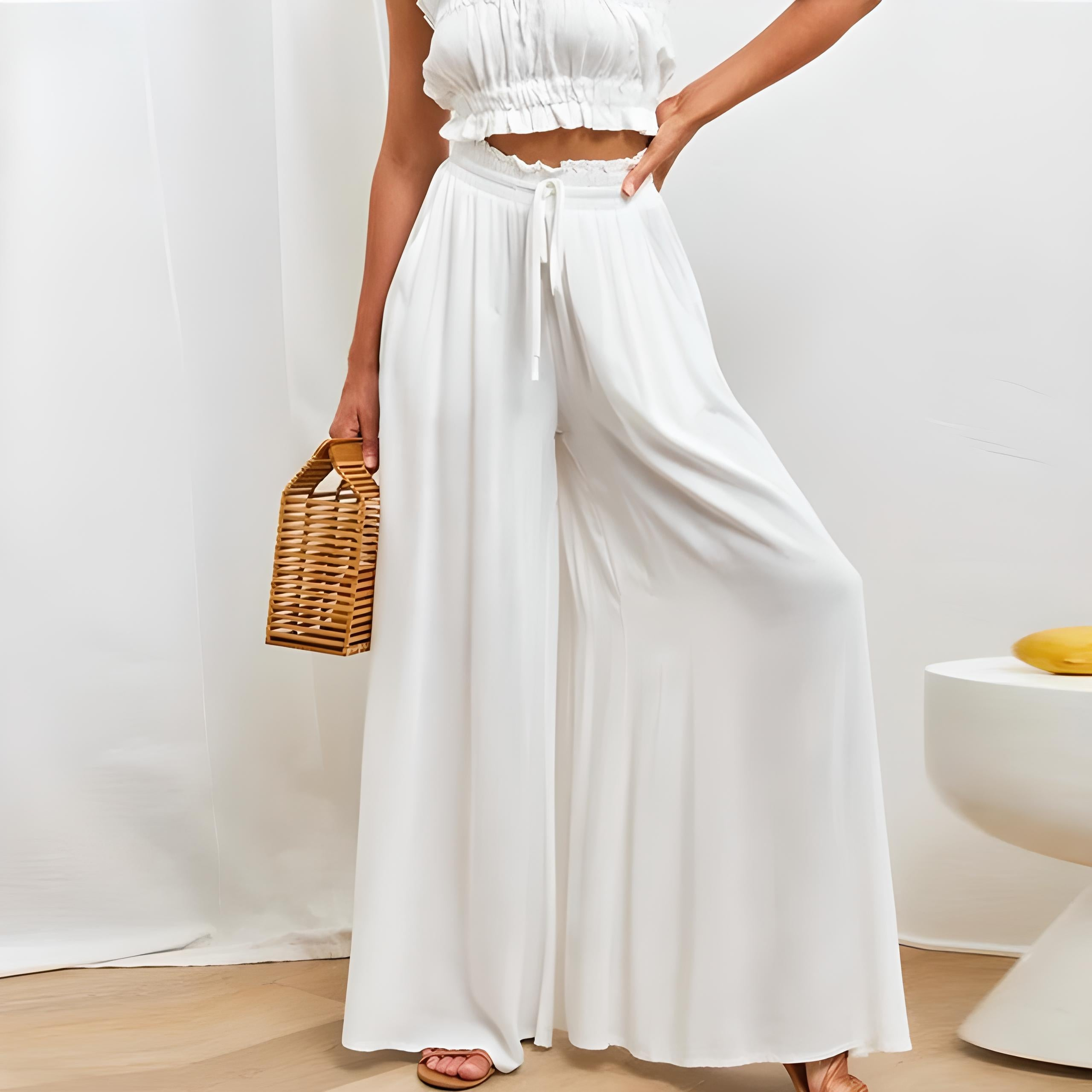 Claudia - High-waisted wide-leg pants with drawstring