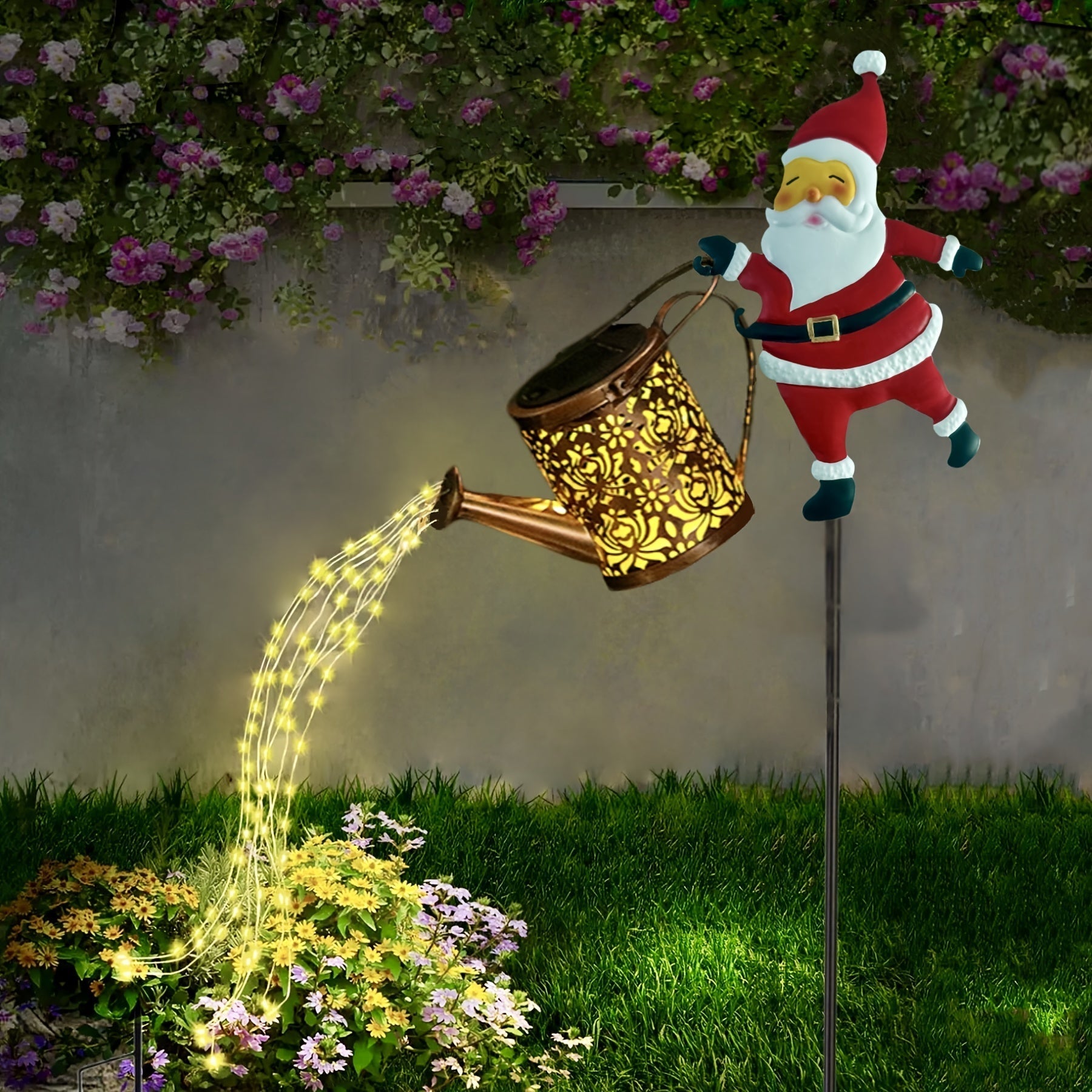 Solar-Powered Santa Teapot Garden Lights