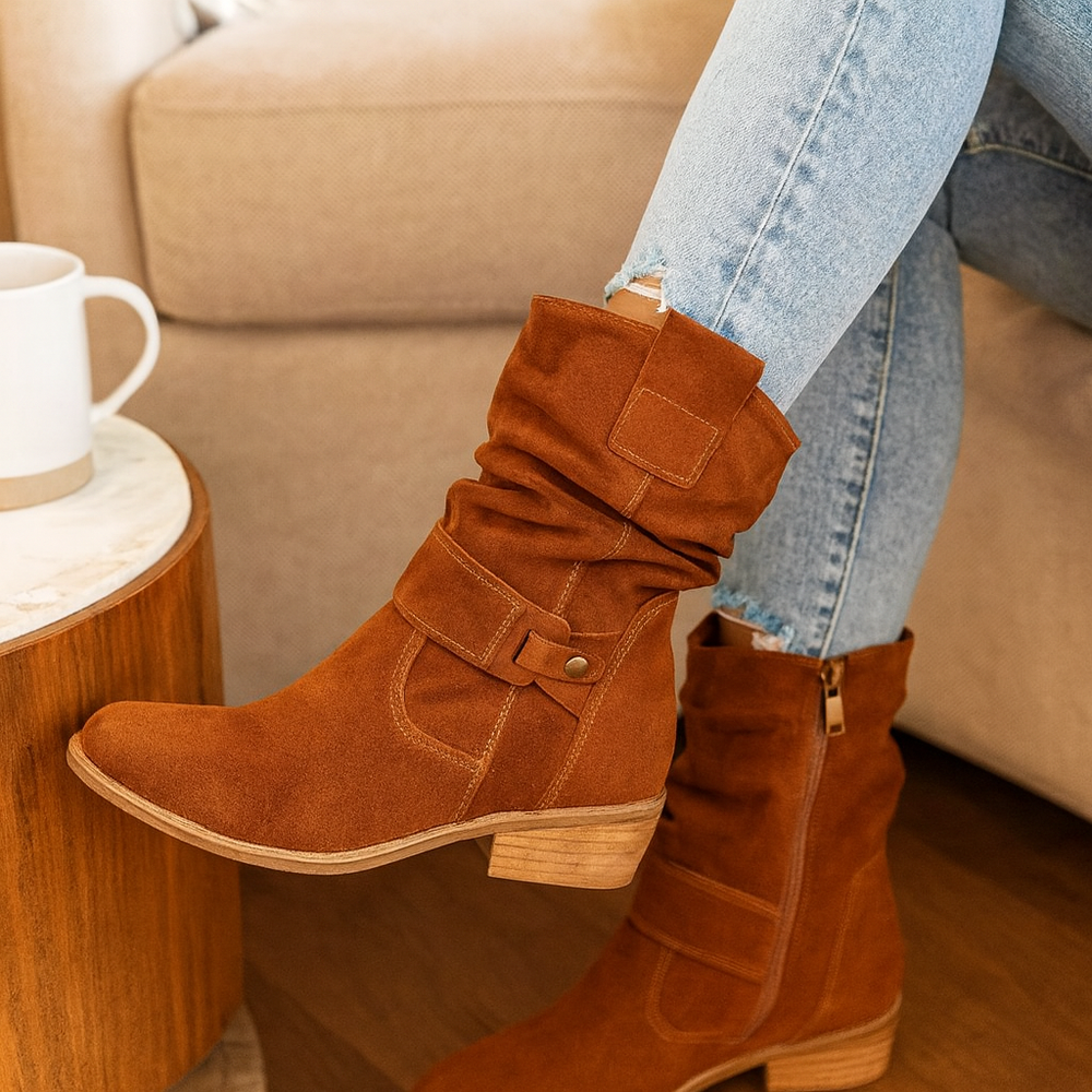 Selene | Flat Suede Winter Boots with Side Zip