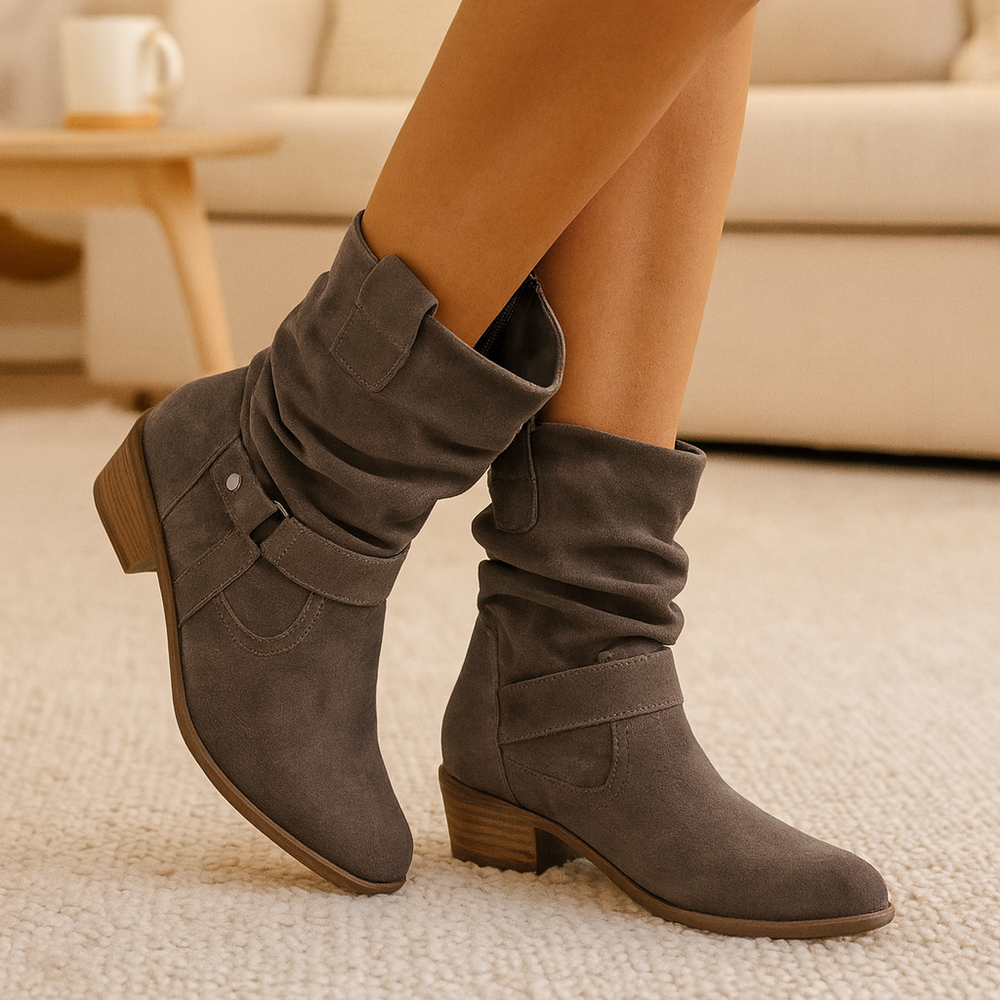 Selene | Flat Suede Winter Boots with Side Zip