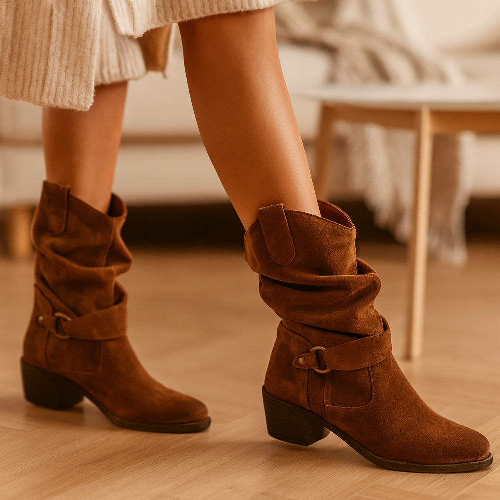 Selene | Flat Suede Winter Boots with Side Zip