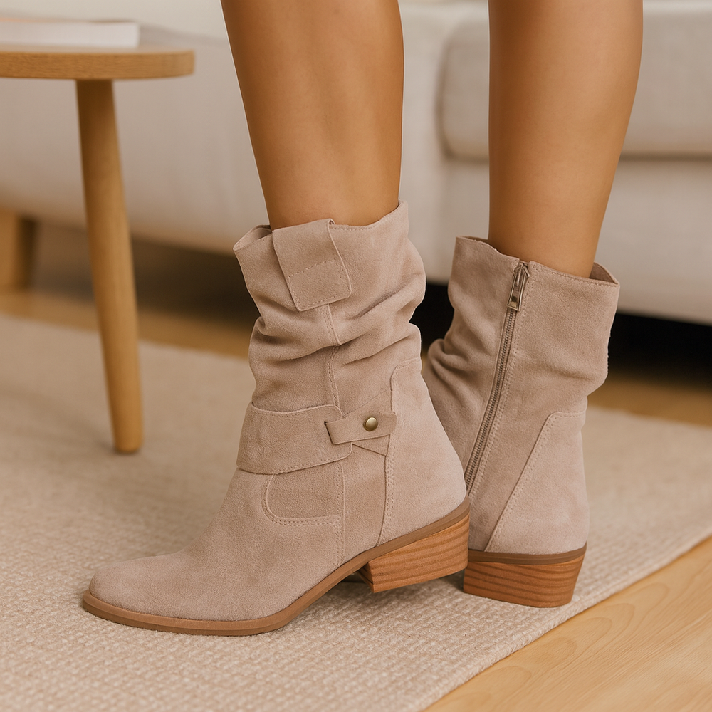 Selene | Flat Suede Winter Boots with Side Zip