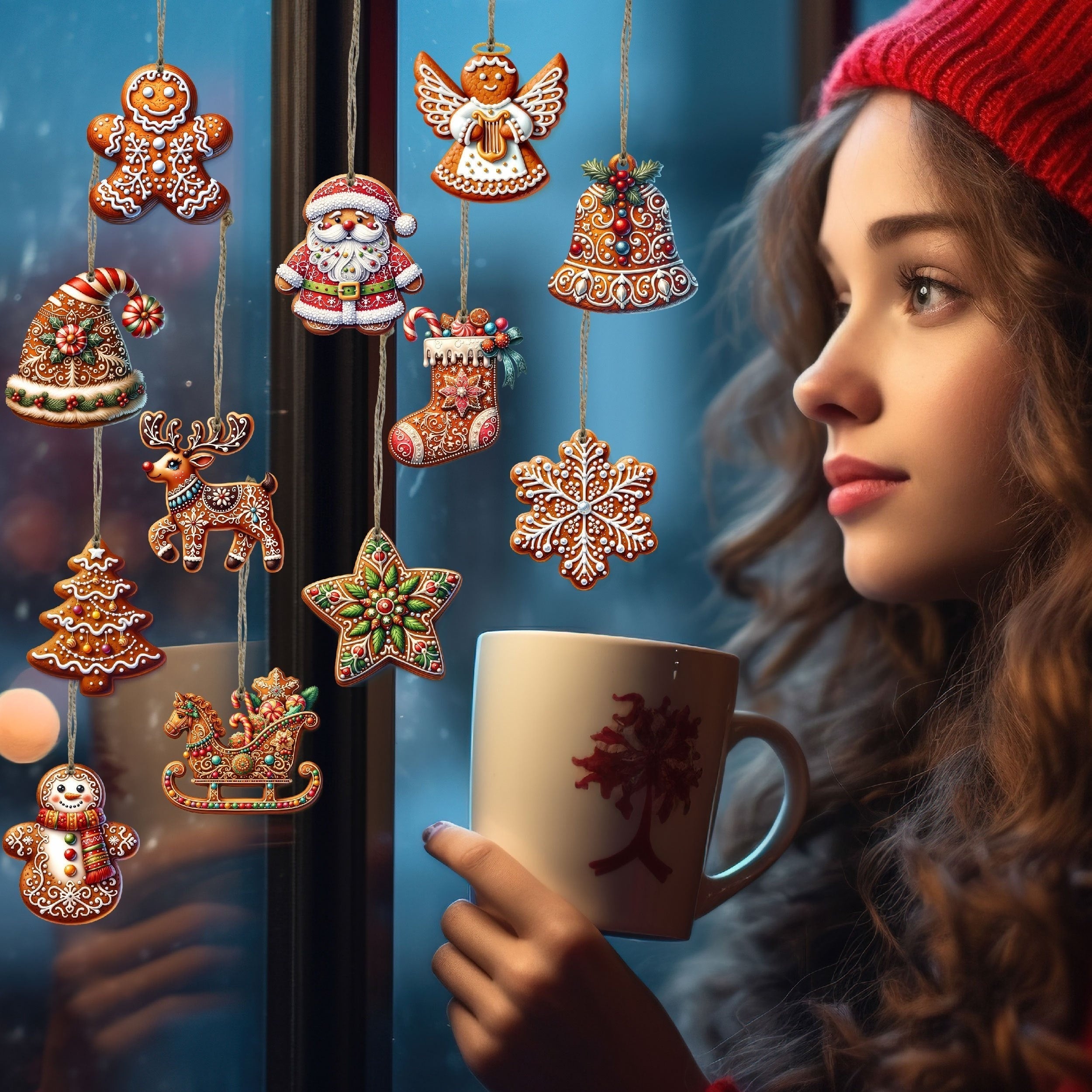 12 Pieces Handmade Wooden Christmas Bauble Set