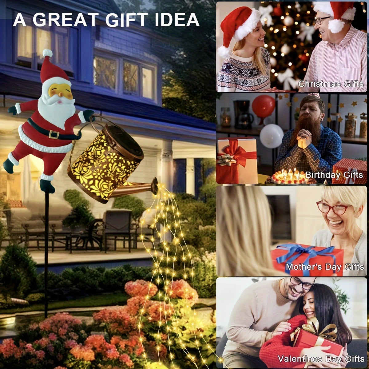 Solar-Powered Santa Teapot Garden Lights