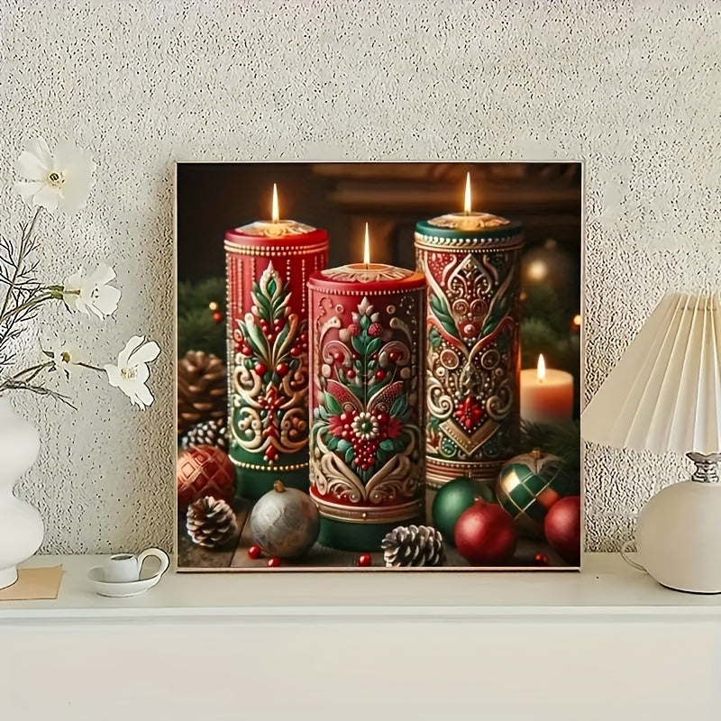 Rustic Christmas Fireplace Candle Poster