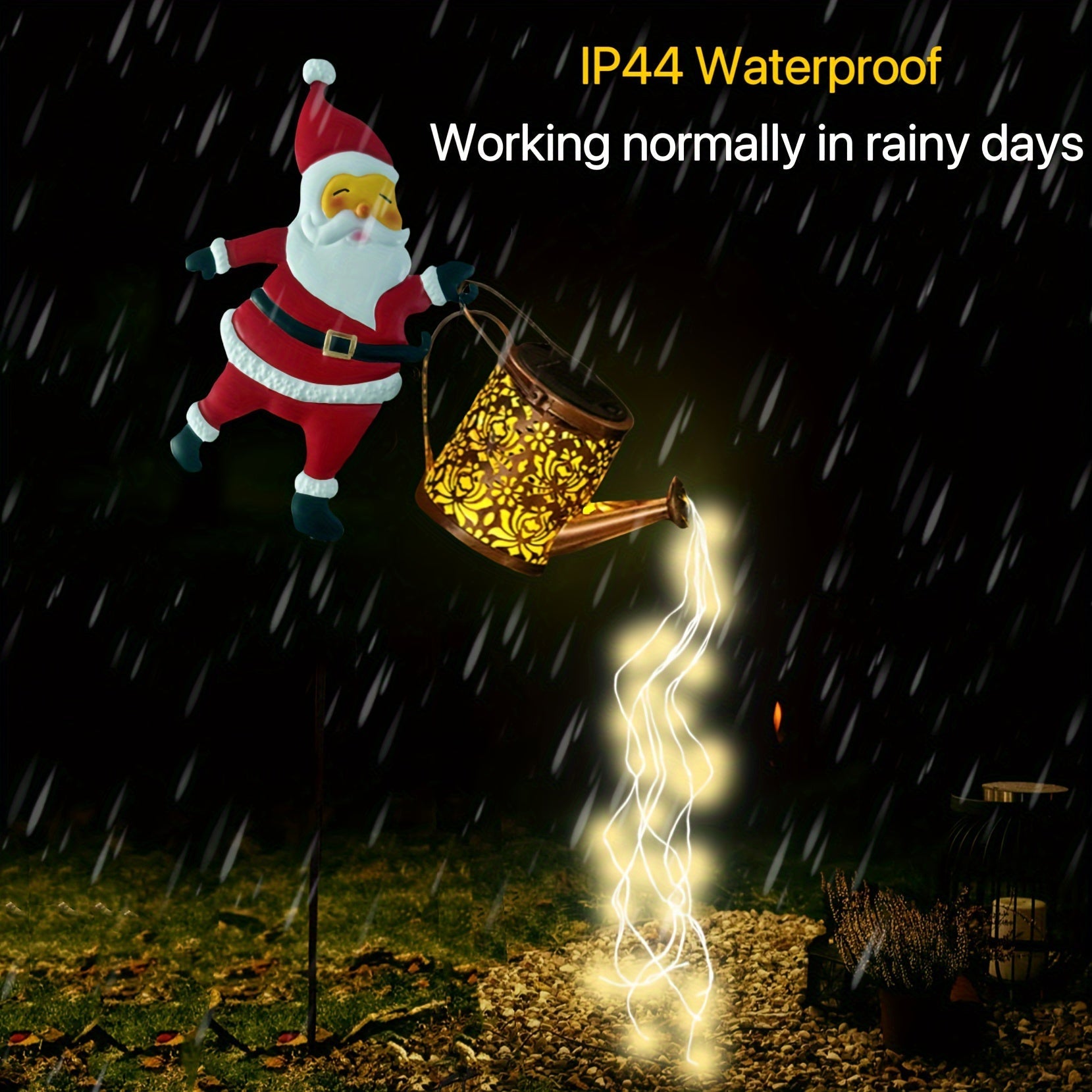 Solar-Powered Santa Teapot Garden Lights