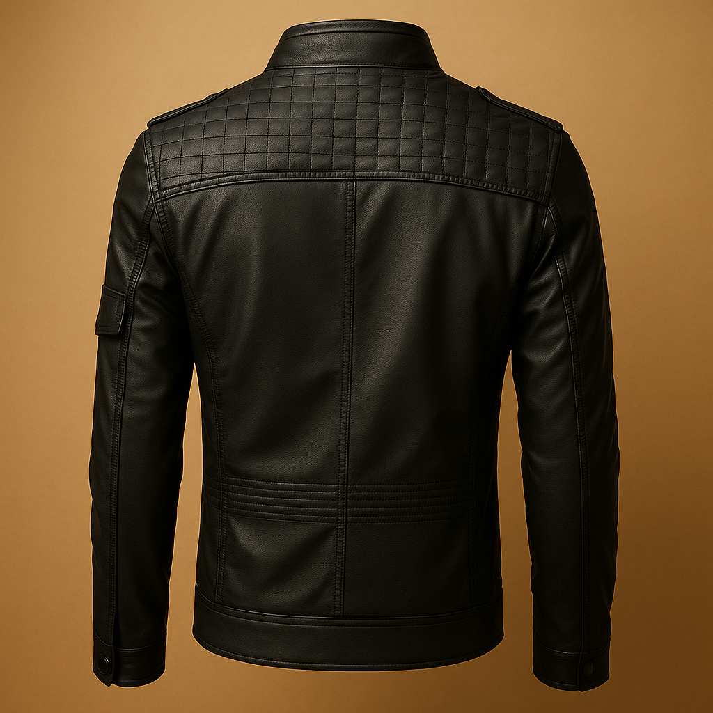 Jasper | Quilted Leather Jacket with Stand Collar for Men