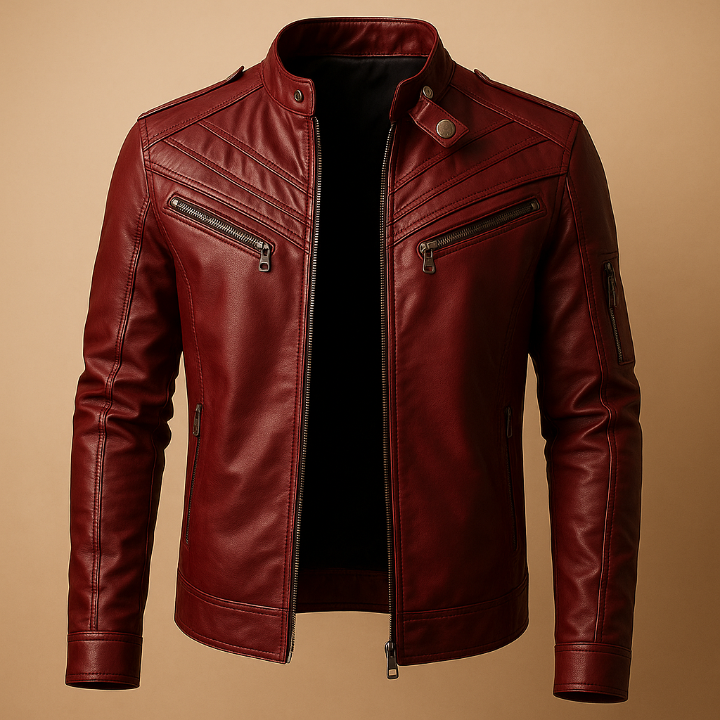 Jasper | Quilted Leather Jacket with Stand Collar for Men
