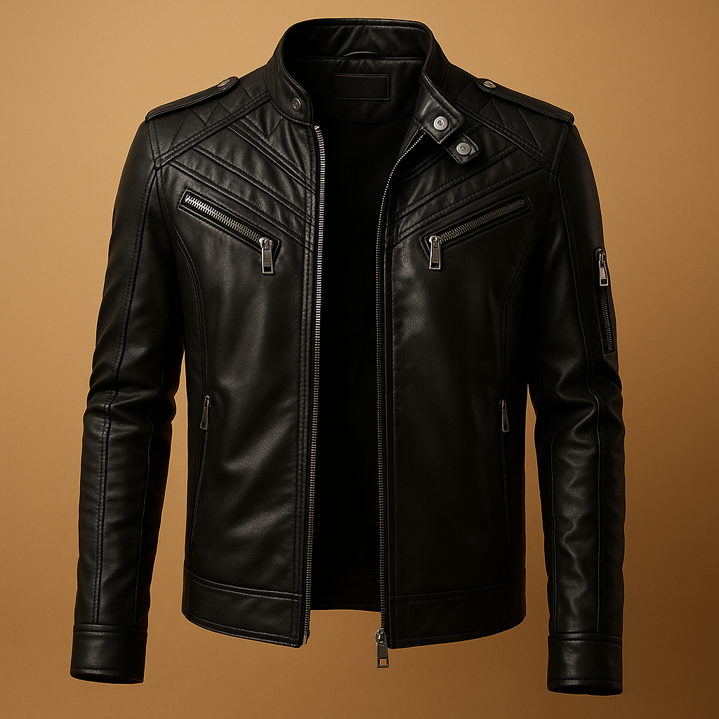 Jasper | Quilted Leather Jacket with Stand Collar for Men