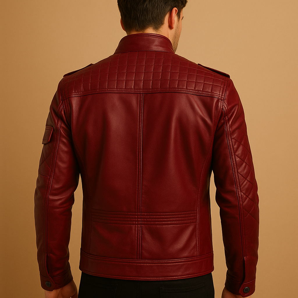 Jasper | Quilted Leather Jacket with Stand Collar for Men