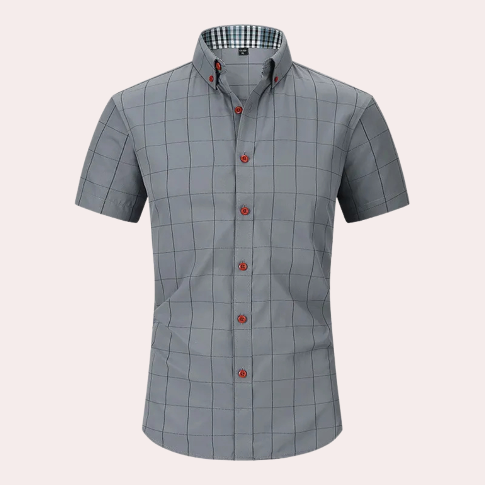 Philipe - Classic Short-Sleeve Plaid Shirt with Buttons