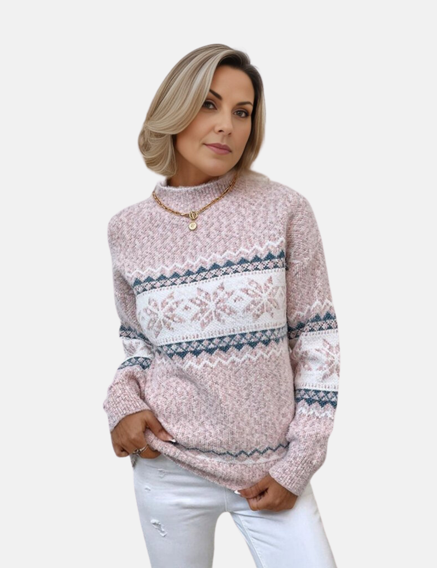 Mara Casual Crew Neck Sweater with Snowflake Pattern