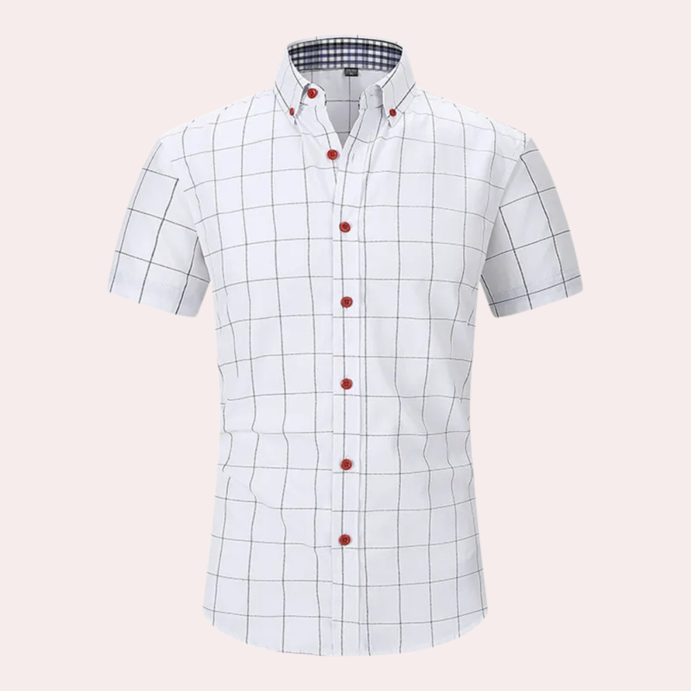 Philipe - Classic Short-Sleeve Plaid Shirt with Buttons
