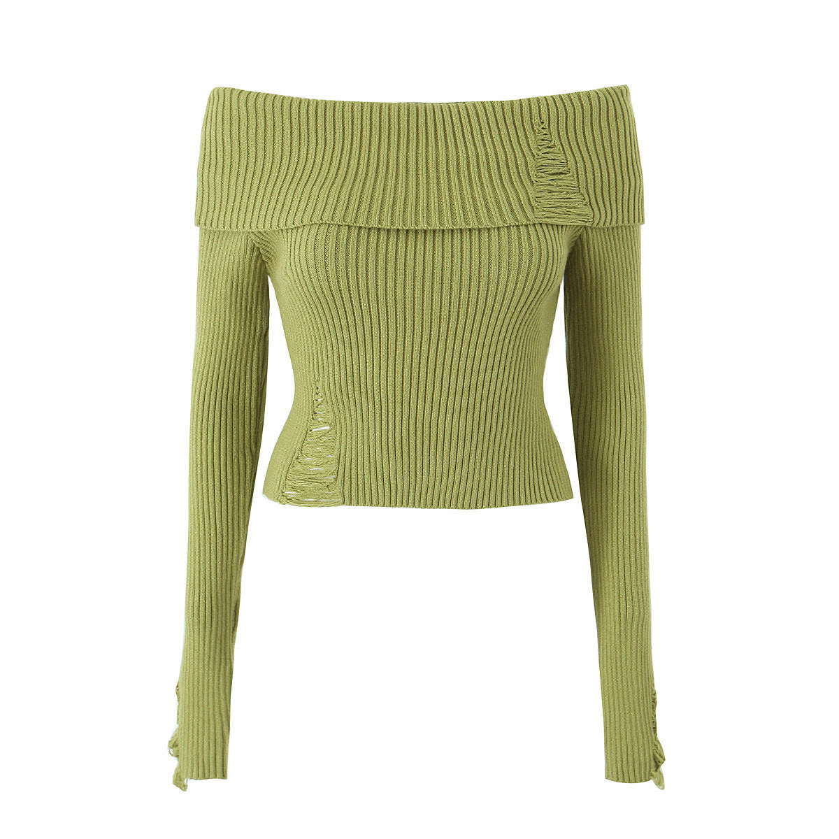 Isla - Short slim fitting ribbed knit top with off-shoulder design for women