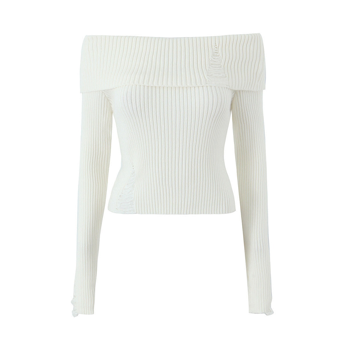 Isla - Short slim fitting ribbed knit top with off-shoulder design for women