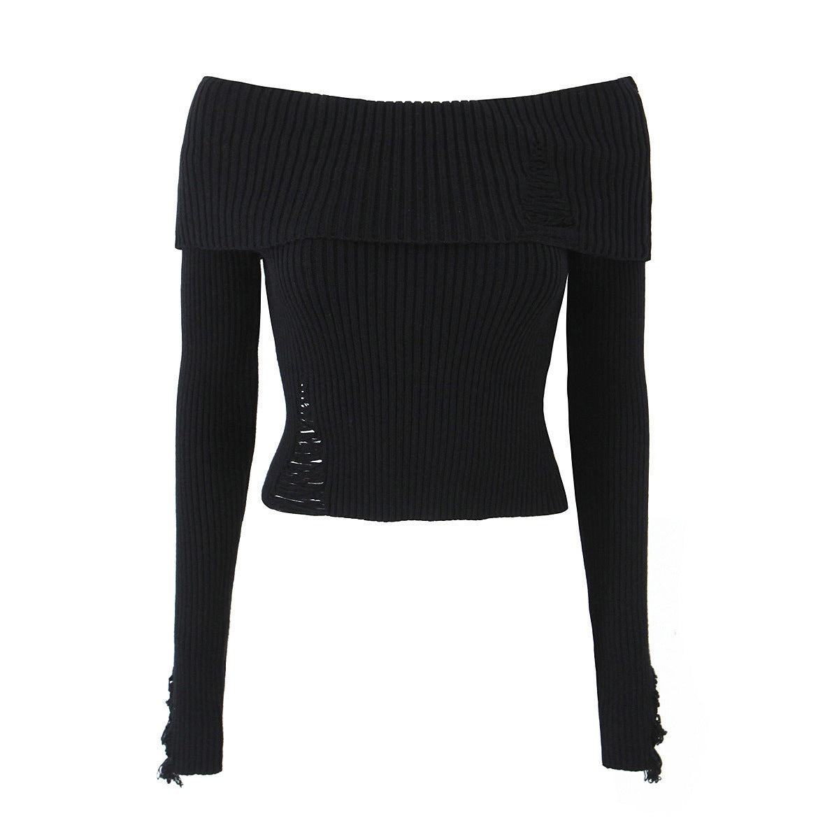 Isla - Short slim fitting ribbed knit top with off-shoulder design for women