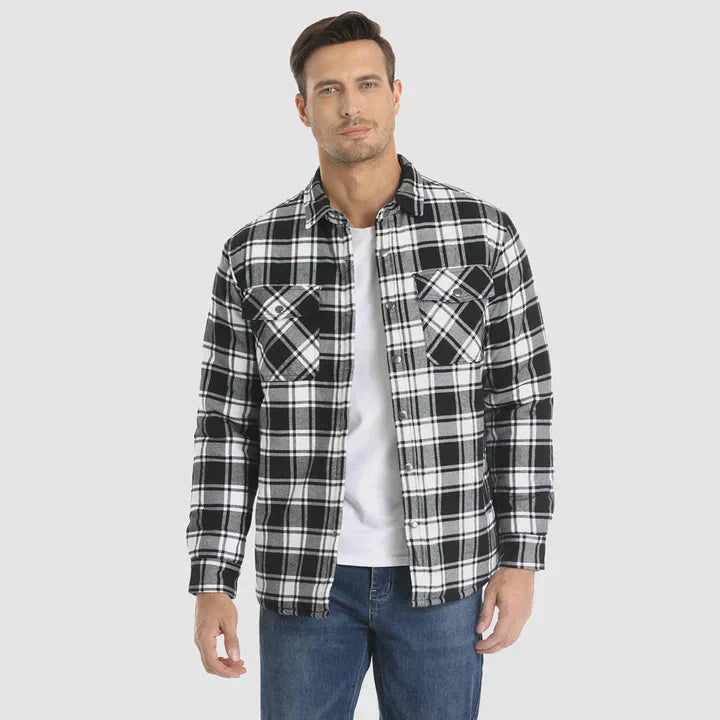 Men's Flannel Shirt Jacket Long Sleeve Quilted Lined Plaid Coat Button Down Thick Outerwear for Winter