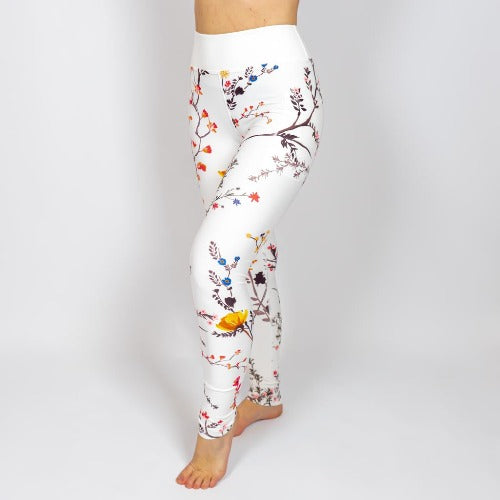 White floral leggings