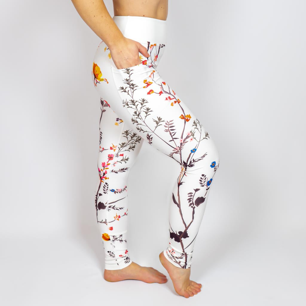 White floral leggings